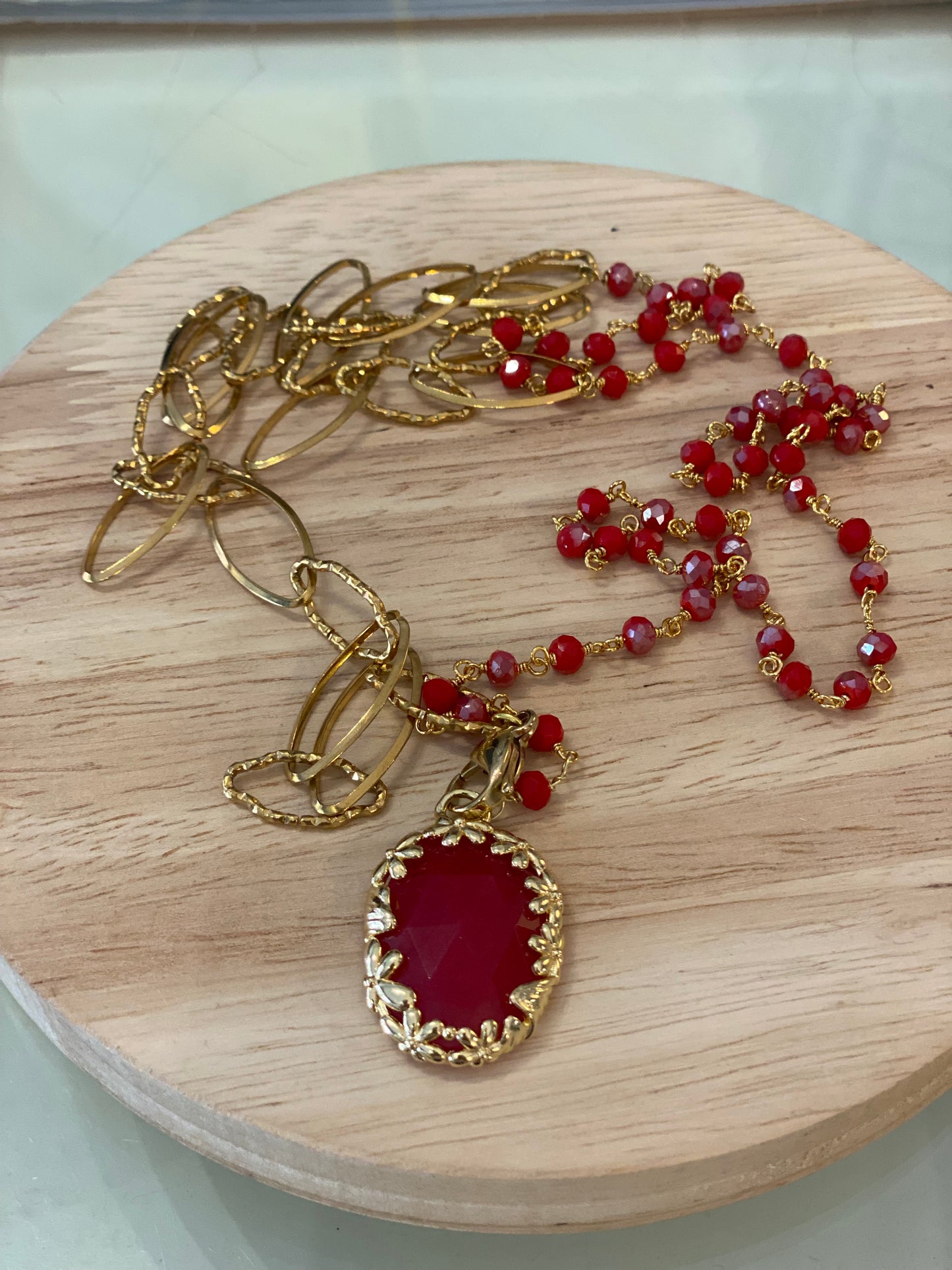 Collana lunga - mix cristalli e catena con pendente