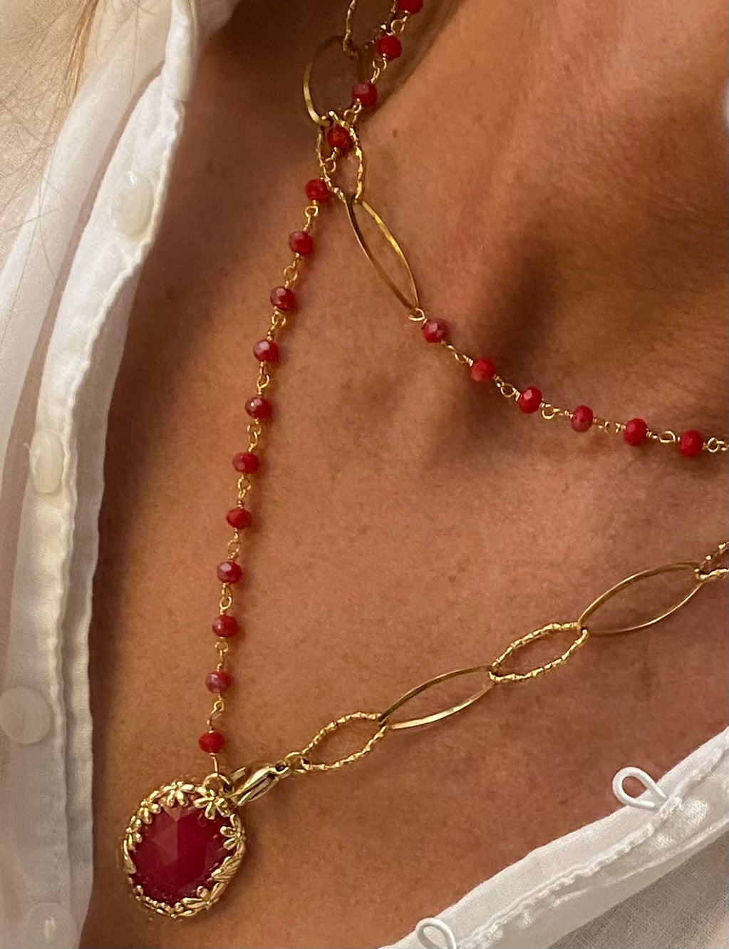 Collana lunga - mix cristalli e catena con pendente