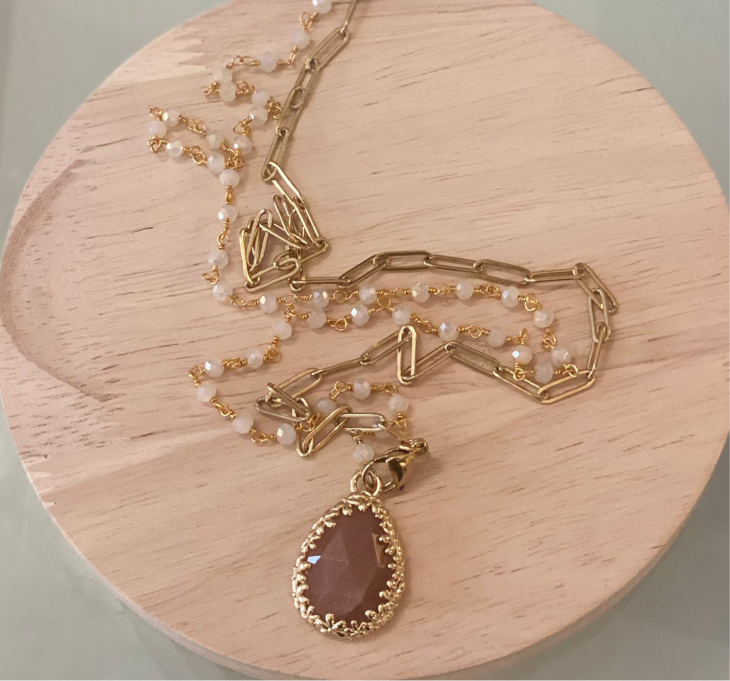 Collana lunga - mix catena e cristalli con pendente