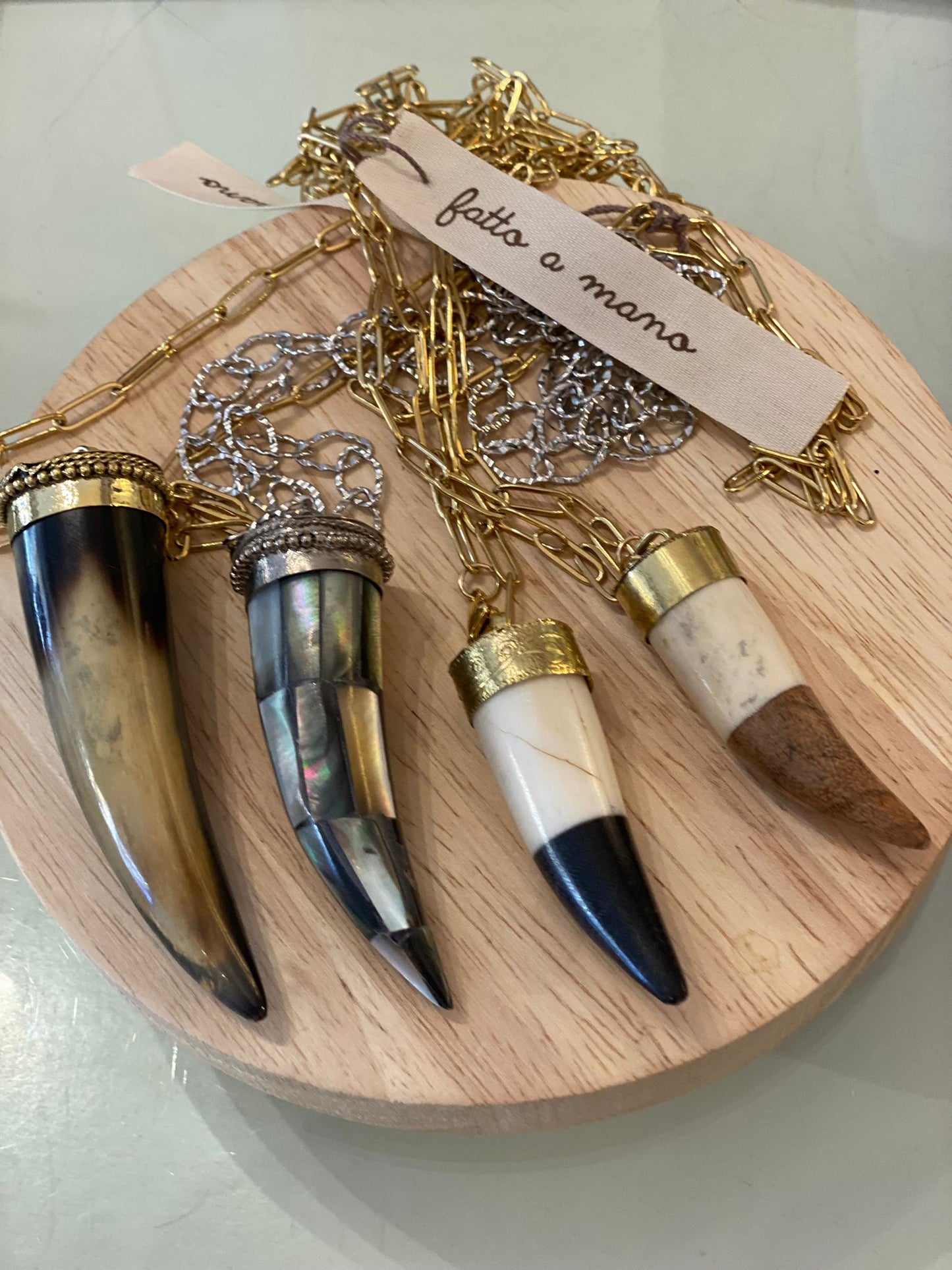 Collana lunga - Corno medio legno