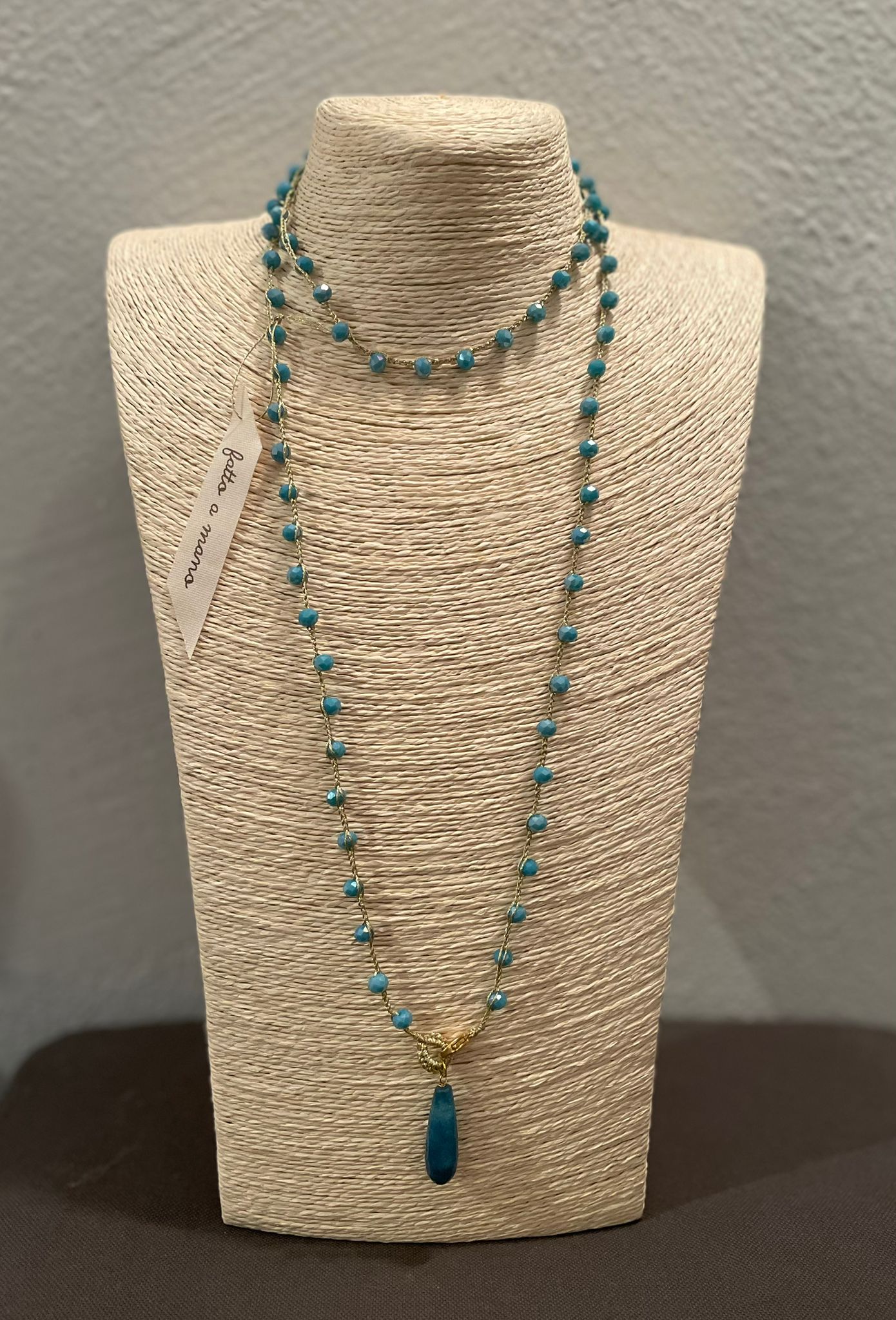 Collana lunga cristalli verde petrolio “Le Cristalline”
