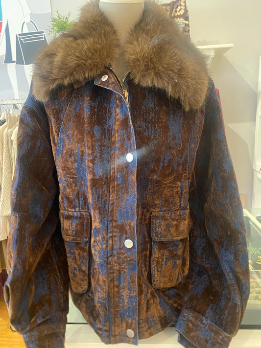 Giacca jeans e velluto con collo ecopelliccia