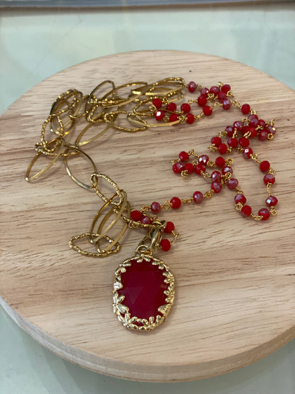 Collana lunga - mix cristalli e catena con pendente
