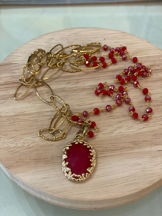 Collana lunga - mix cristalli e catena con pendente