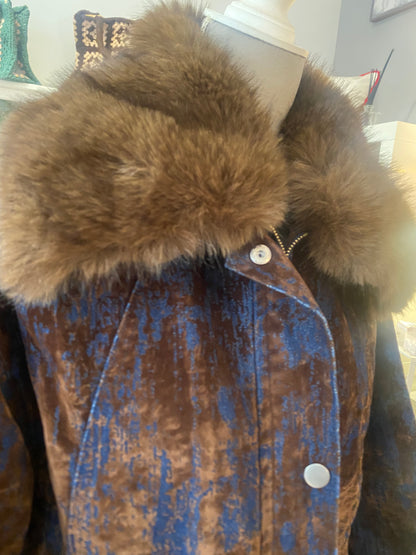 Giacca jeans e velluto con collo ecopelliccia