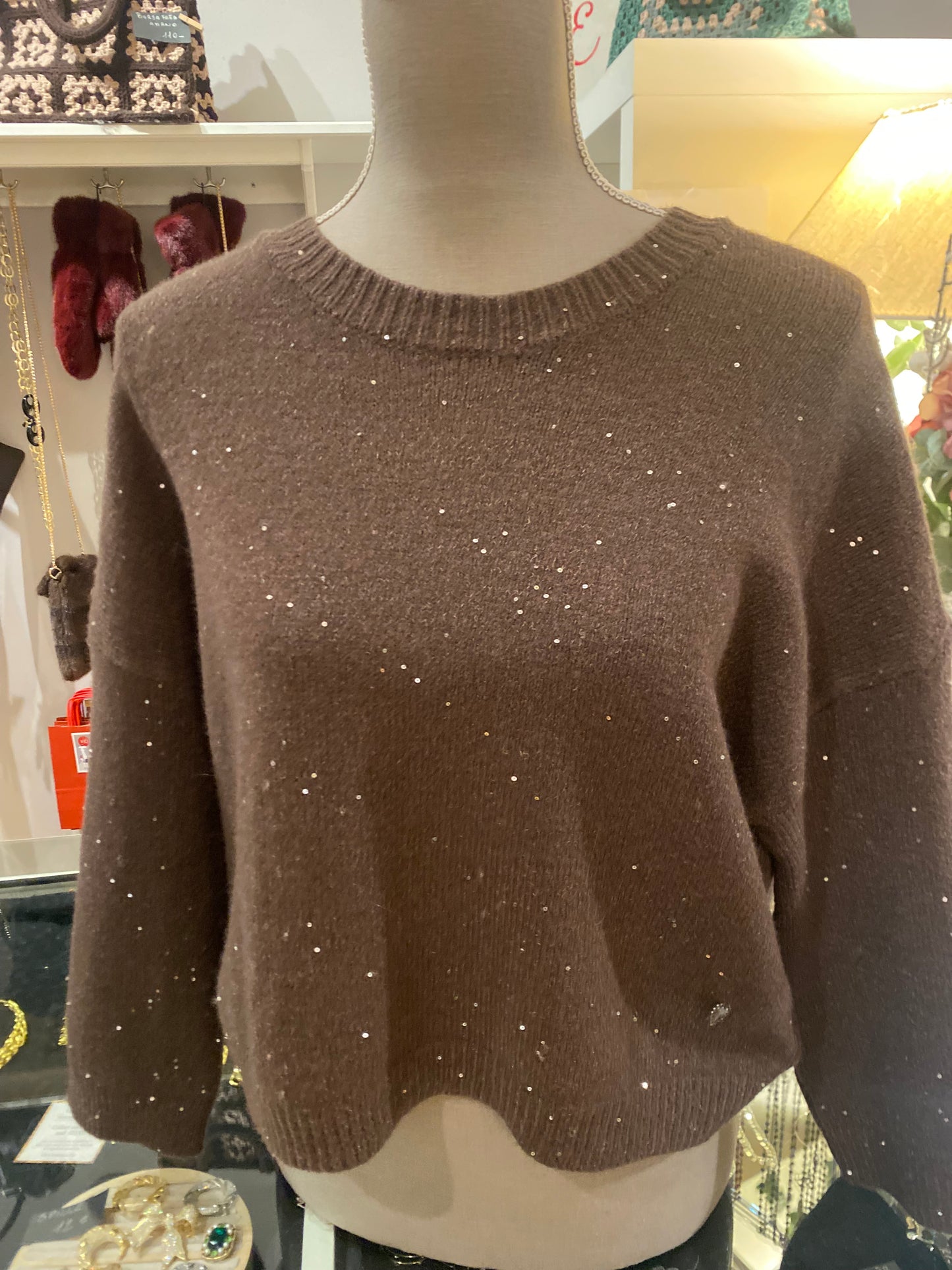 Maglia girocollo micro paillettes