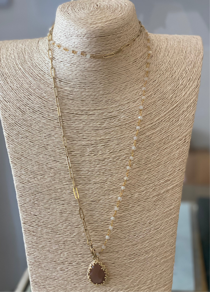 Collana lunga - mix catena e cristalli con pendente
