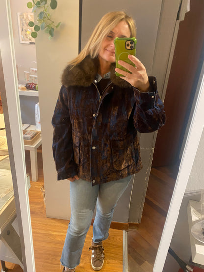 Giacca jeans e velluto con collo ecopelliccia