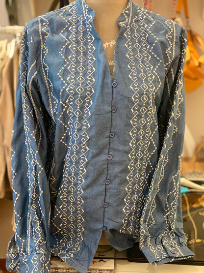 Camicia jeans con ricami