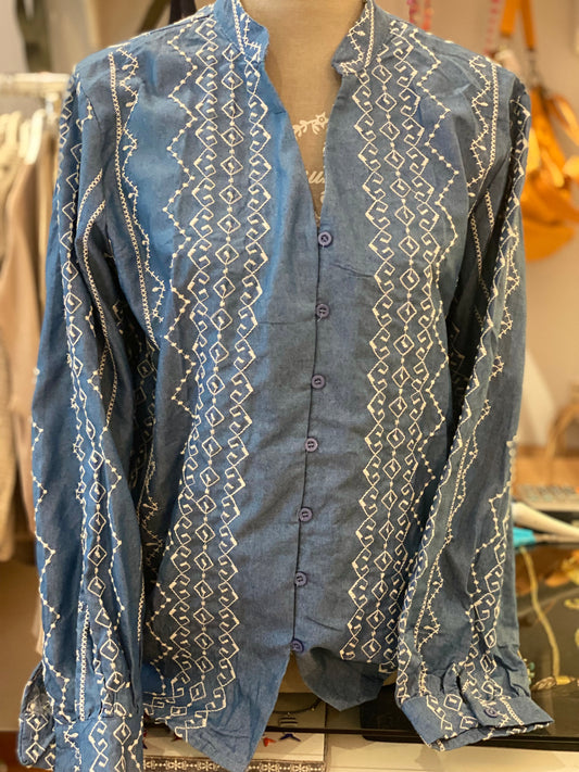 Camicia jeans con ricami
