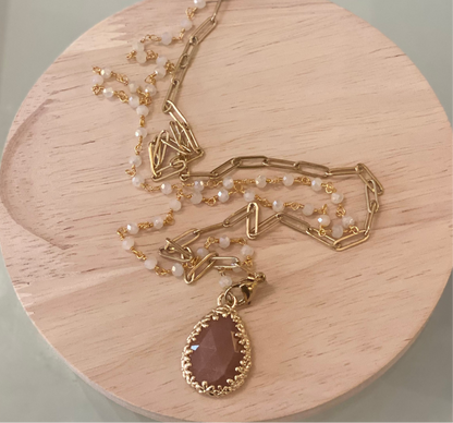 Collana lunga - mix catena e cristalli con pendente