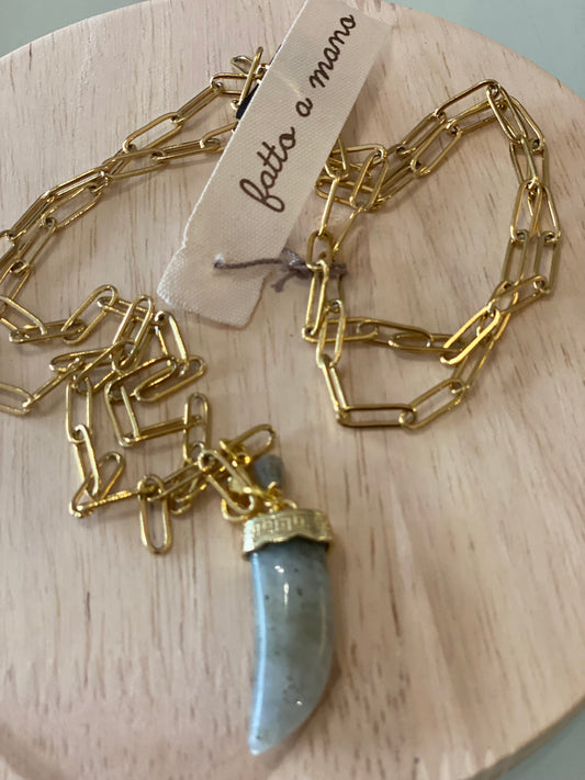 Collana lunga catena - corno pietra piccolo