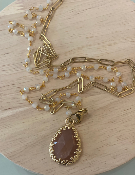 Collana lunga - mix catena e cristalli con pendente