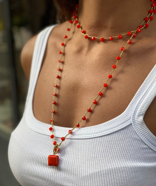 Collana lunga cristalli arancione “Le Cristalline”