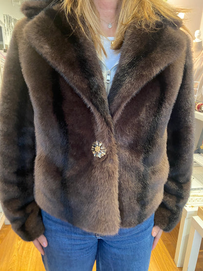 Giacca corta ecopelliccia brown corta
