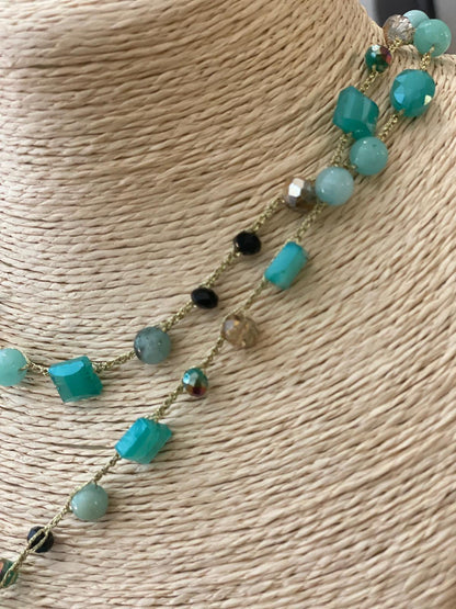 Collana lunga pietre dure e cristalli "Le Giravolte"