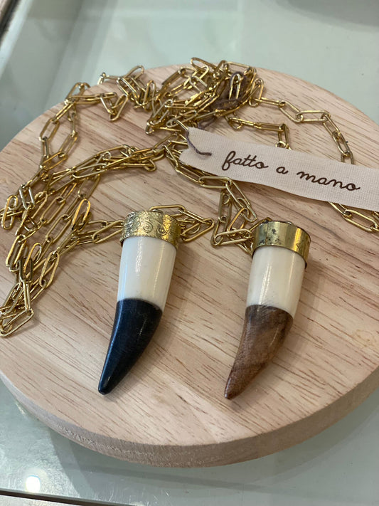 Collana lunga - Corno medio legno