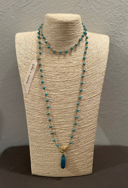 Collana lunga cristalli verde petrolio “Le Cristalline”